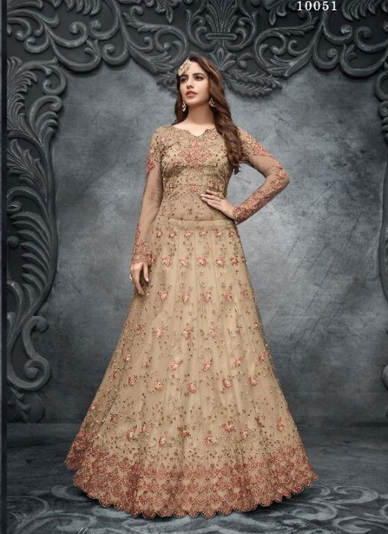 Peach Colour Latest Fancy Designer Festive Wear Soft Net Heavy Embroidery And Hand work Salwar Suit Collection 10051